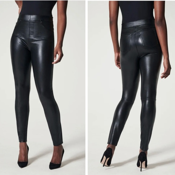 Spanx Leather-Like Ankle Skinny Pants in Luxe Black size XL